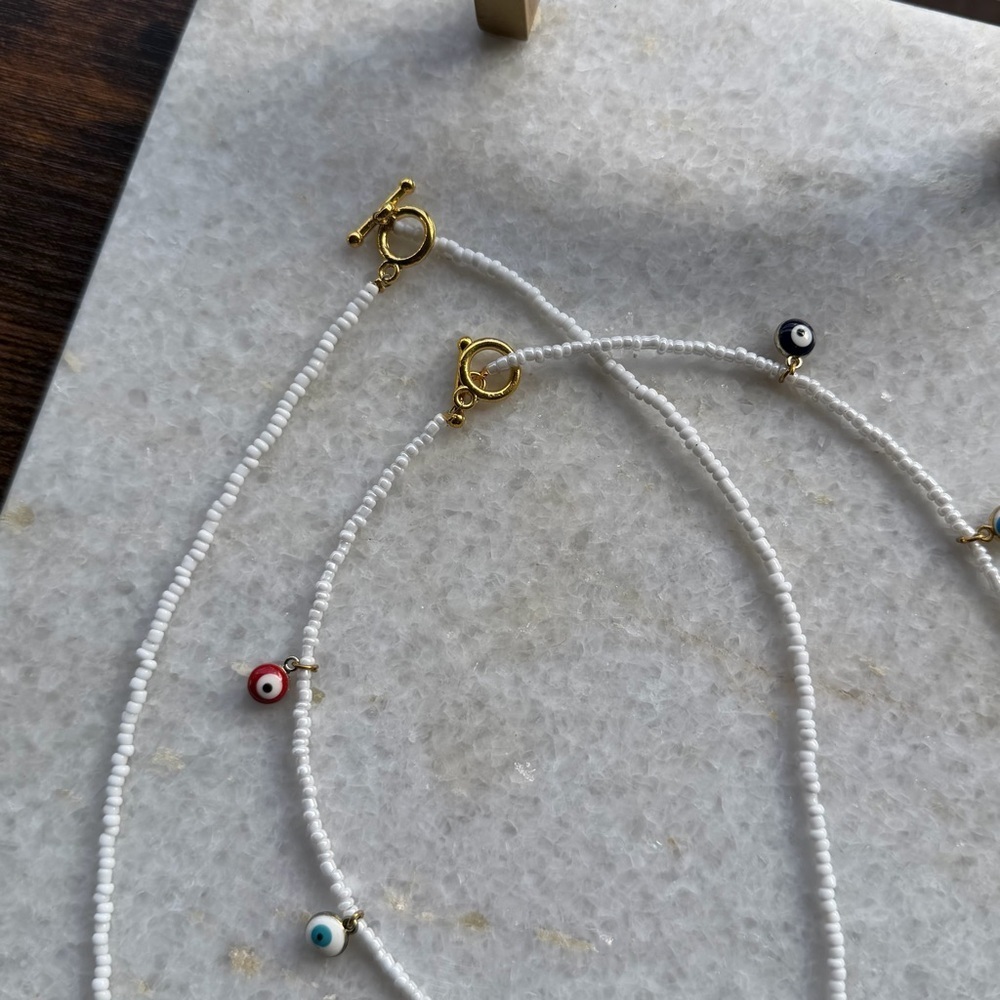 Layered Evil Eye Necklace Bundle Freshwater Pearl Gold Details 2 Piece Set - Picture 4 of 5